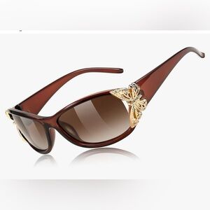 Trendy Polarized Y2K Sunglasses Wrap Around Butterfly Design UV400 Protection